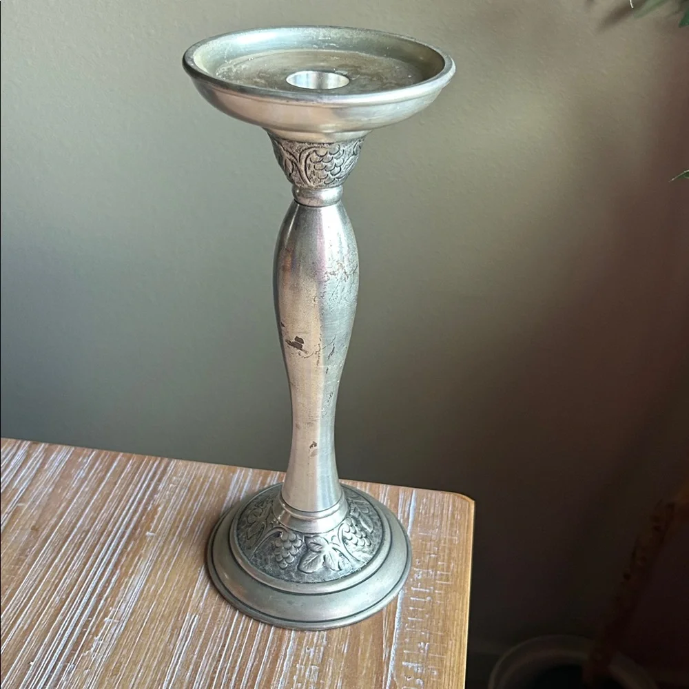 Vintage Pottery Barn Vine Silver Pewter Taper Pillar Candle Holder 10